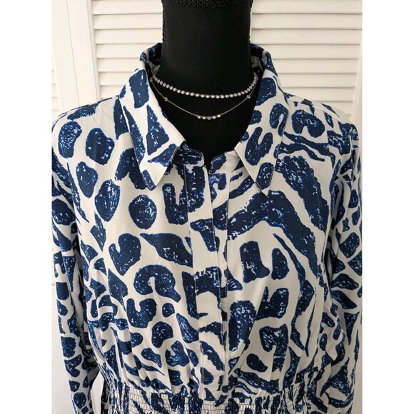 Girl Soul Dress Women's 3X Abstract Blue White Print Western Fit & Flare Midi - Picture 2 of 12